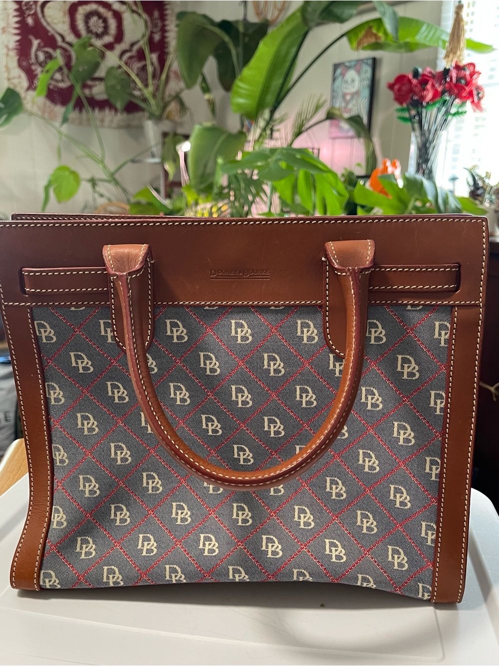 Dooney & Bourke Elite Alto Y2K Signature Monogram Canvas and Leather Tassel Tote - Picture 8 of 14